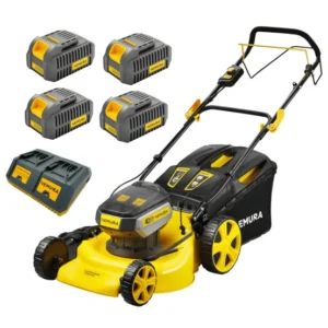 Tondeuse électrique à Batterie 80V (2x40V) Coupe 46cm Autotractée  4 Batteries 4Ah Autonomie 1000m2