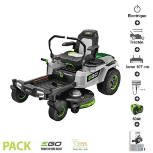 Tondeuse autoportée 6 batteries 10Ah et chargeur 1600W inclus EGO ZT4201E Zero Turn coupe 107 cm